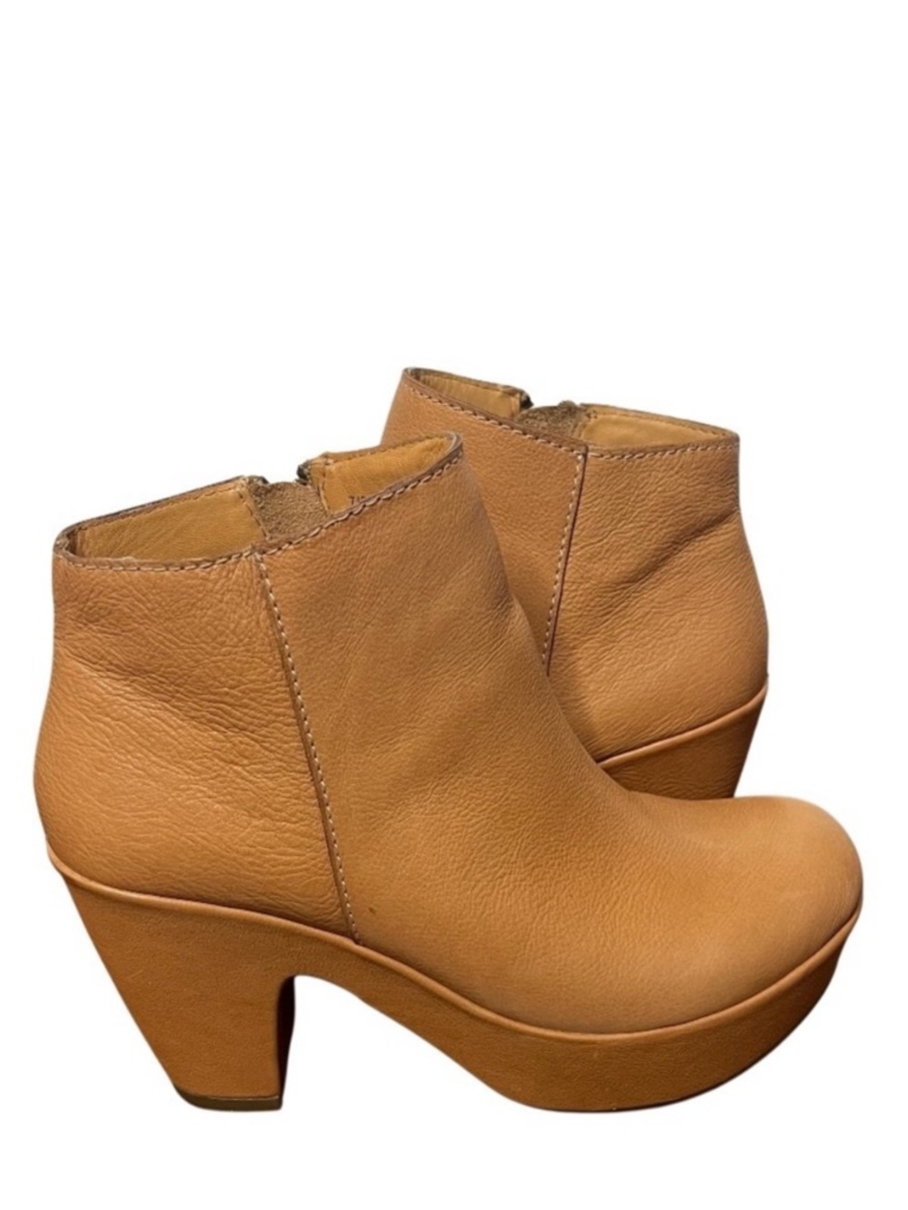KORK EASE Leather Seeley Booties Tan Spice Side Zip Block Heel Boots Size 7